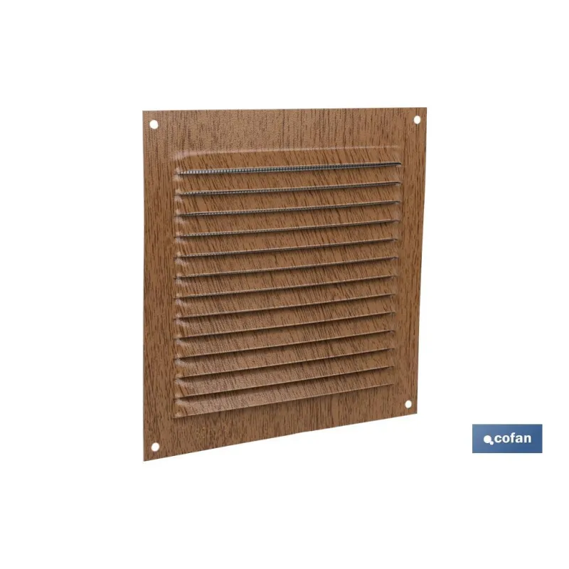 REJILLA DE VENTILACIÓN ALUMINIO MADERA CON MOSQUITERA 15 X 15 CM venta unitaria