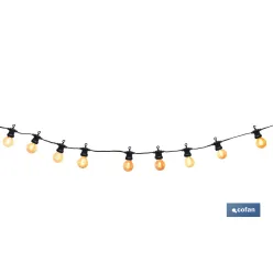GUIRNALDA DE BOMBILLAS LED 10 UDS. CON PANEL SOLAR A19 3,7 V 1,2 Ah IP44 2700 K 4,5 + 3 M