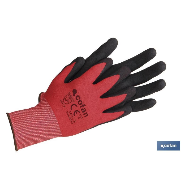 GUANTE IMPREGNADO SANDY COATED ROJO/NEGRO TALLA 10 VENTA UNITARIA