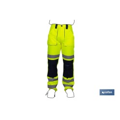 PANTALÓN DE ALTA VISIBILIDAD MODELO SIRIO AMARILLO Y AZUL MARINO TALLA L