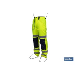 PANTALÓN DE ALTA VISIBILIDAD MODELO SIRIO AMARILLO Y AZUL MARINO TALLA L