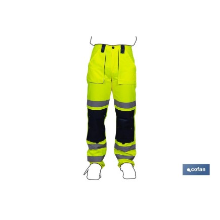 PANTALÓN DE ALTA VISIBILIDAD MODELO SIRIO AMARILLO Y AZUL MARINO TALLA S