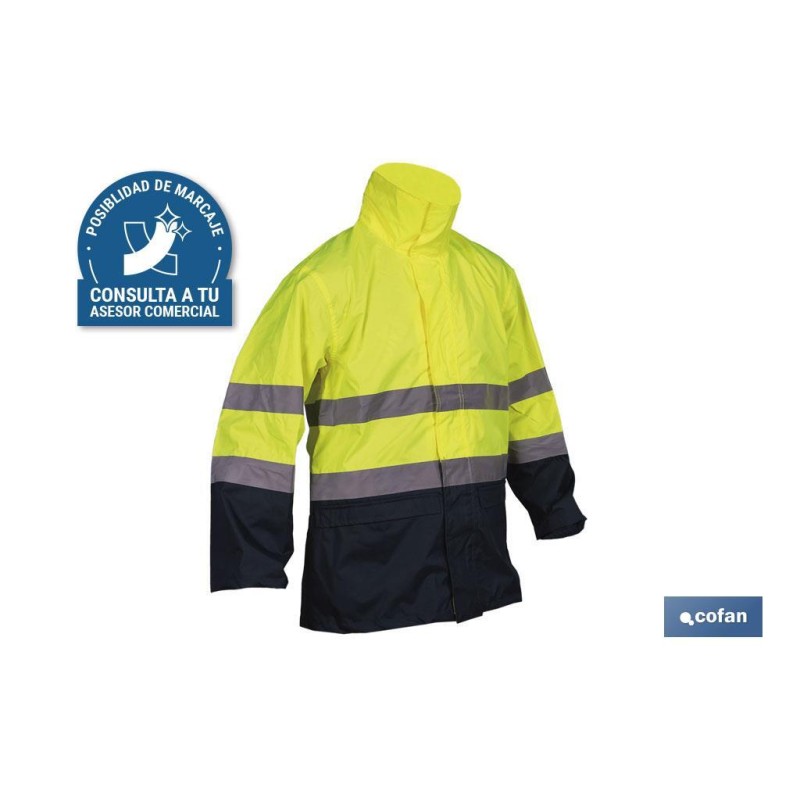 CHAQUETA DE LLUVIA DE ALTA VISIBILIDAD MODELO SAGITARIO AMARILLA Y AZUL TALLA M