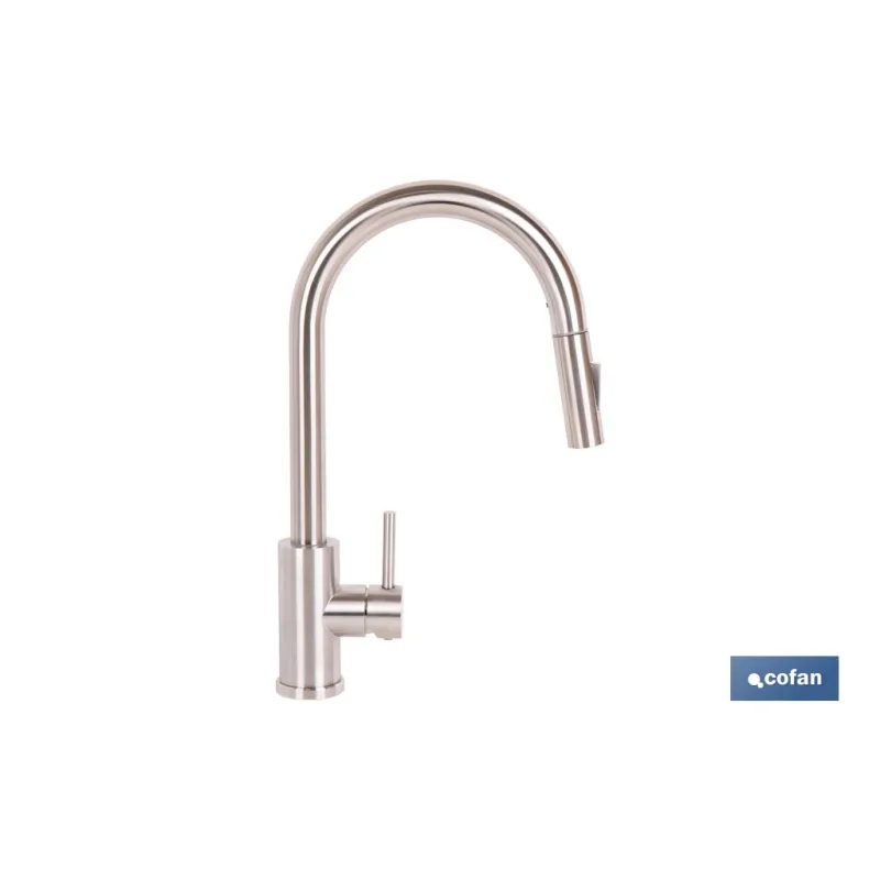 GRIFO DE COCINA DE ACERO INOX CON MANGUERA EXTENSIBLE Y 2 FUNCIONES 400 X 220 X 54 MM