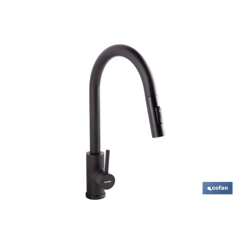 GRIFO DE COCINA DE ACERO NEGRO CON MANGUERA EXTENSIBLE Y 2 FUNCIONES 390 X 250 X 54 MM