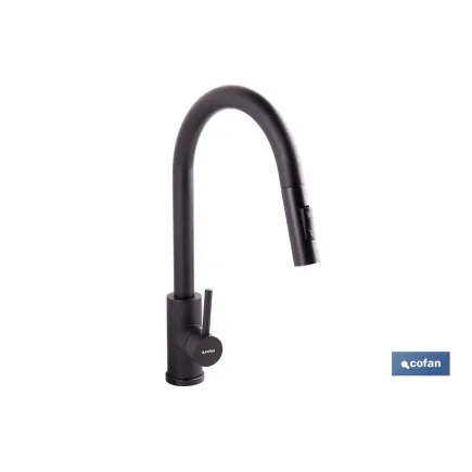 GRIFO DE COCINA DE ACERO NEGRO CON MANGUERA EXTENSIBLE Y 2 FUNCIONES 390 X 250 X 54 MM