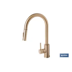 GRIFO DE COCINA CEPILLADO DORADO DE ACERO CON MANGUERA EXTENSIBLE Y 2 FUNCIONES 400 X 220 X 54 MM