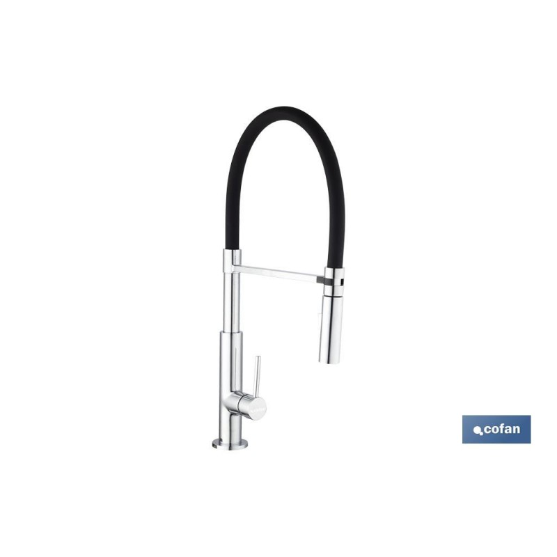 GRIFO COCINA MONOMANDO TUBO FLEXIBLE NEGRO 25 mm