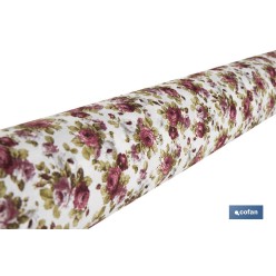 ROLLO MANTEL ANTIMANCHAS RESINADO 50% ALGODON/50% POLIESTER. ROSAS 1,40 x 25 M