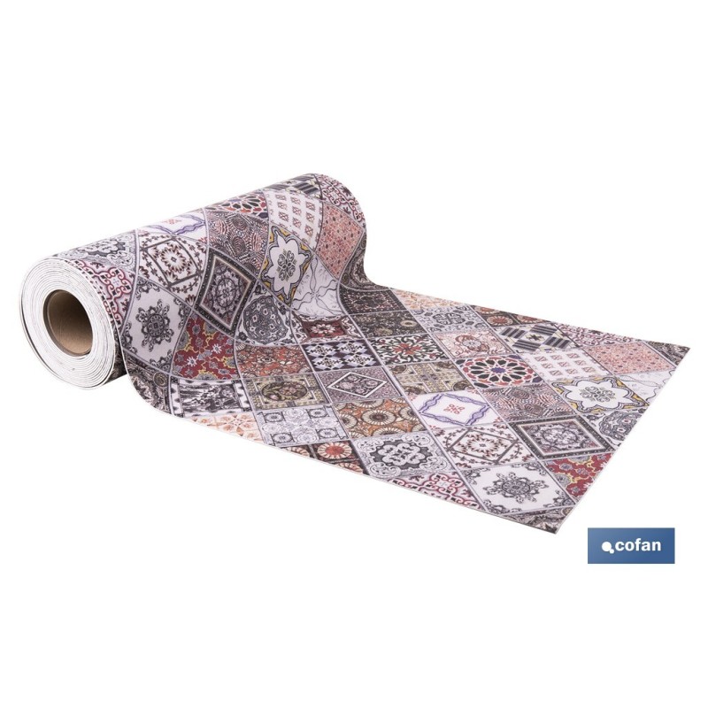 ROLLO DE ALFOMBRA VINÍLICA DISEÑO GEOMÉTRICO 84% VINILO 16% POLIÉSTER 52 CM X 20 M