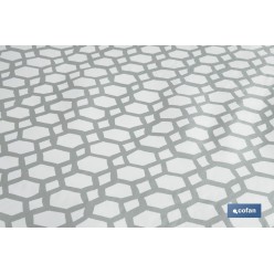 ROLLO MANTEL ANTIMANCHAS 1,40 x 25m 50% ALG/50% PVC. HEXAGONOS