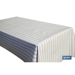 ROLLO DE MANTEL ANTIMANCHAS DE RAYAS BEIGE Y BLANCO 1,40 X 20 M