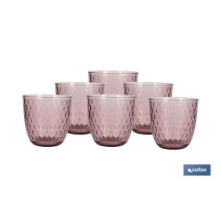 PACK 6 VASOS DE AGUA VIDRIO 29 CL COLOR PURPURA CLARO MODELO ÓPALO