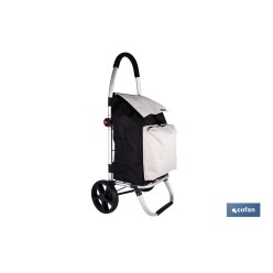 CARRO DE LA COMPRA NEGRO Y BEIGE PLEGABLE DE ALUMINIO CON 2 RUEDAS GRANDES 43 L