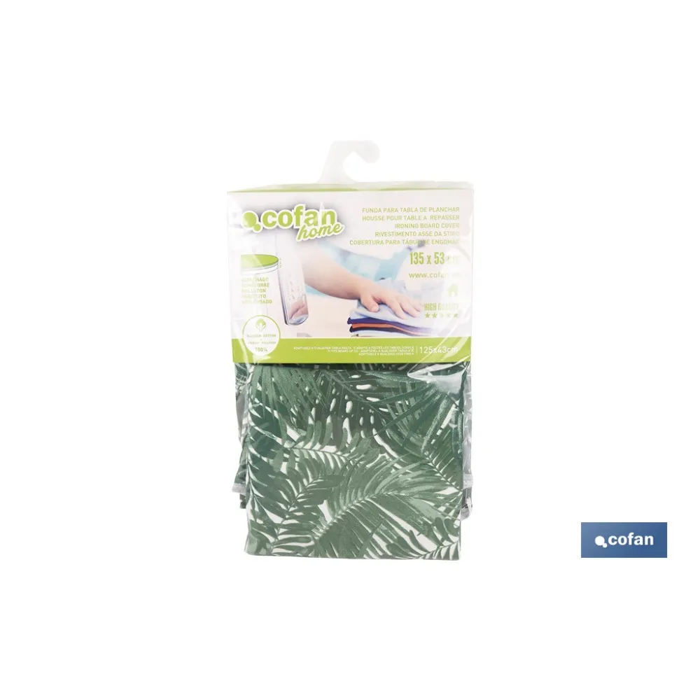 FUNDA ACOLCHADA PARA TABLA DE PLANCHAR 135 x 53 CM RAMAS VERDES