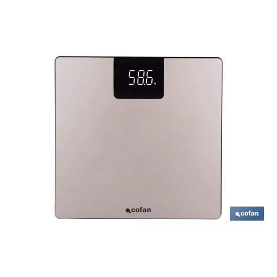 BÁSCULA DE BAÑO DIGITAL DE COLOR PIEDRA CON PANTALLA LED 30 X 30 X 2,2 CM