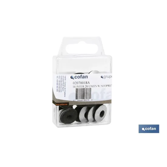 BLÍSTER DE 20 UDS. ARANDELAS CON NEOPRENO 18 MM VENTA UNITARIA