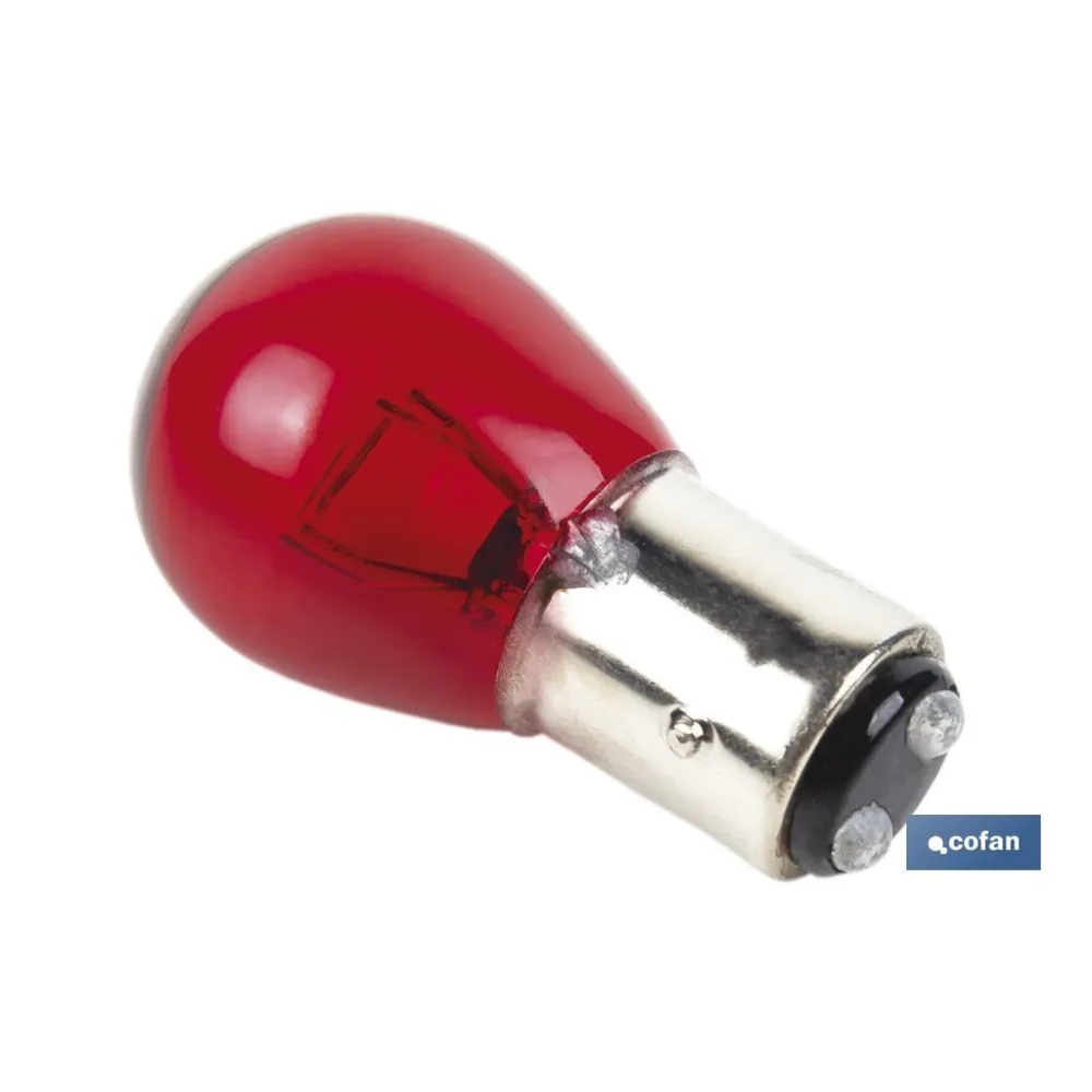 LÁMPARA COFAN 2 POLOS ROJA DESCENTRADA P21/5W (BAW15d) 12V