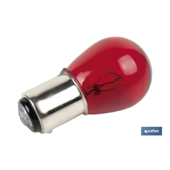 LÁMPARA COFAN 2 POLOS ROJA DESCENTRADA P21/5W (BAW15d) 12V