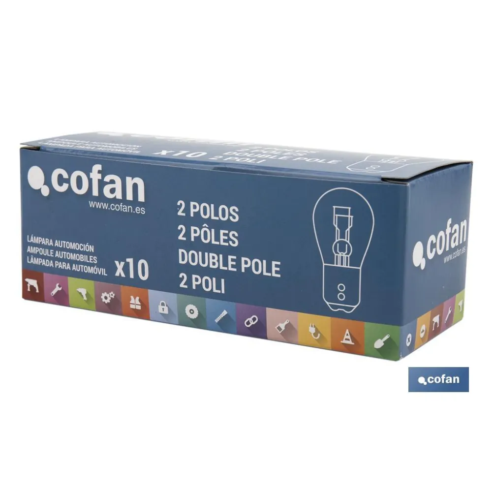 LÁMPARA COFAN 2 POLOS ROJA DESCENTRADA P21/5W (BAW15d) 12V venta unitaria