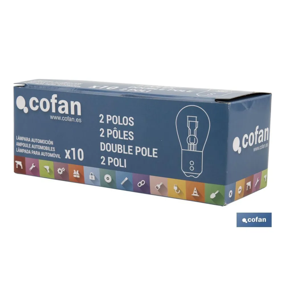 LÁMPARA COFAN 2 POLOS BLANCA DESCENTRADA P21/5W (BAZ15d) 12V
