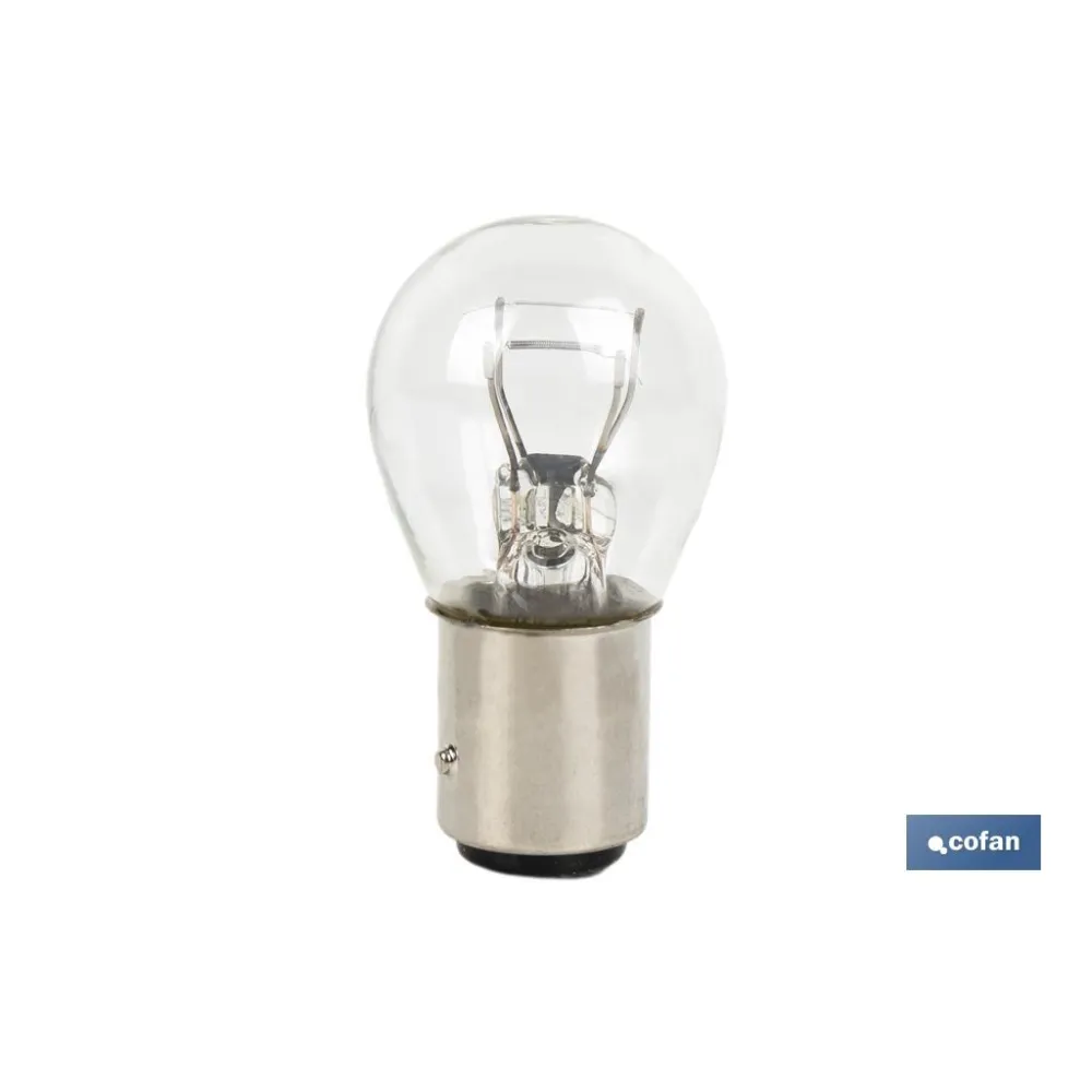 LÁMPARA COFAN 2 POLOS BLANCA DESCENTRADA P21/5W (BAZ15d) 12V venta unitaria