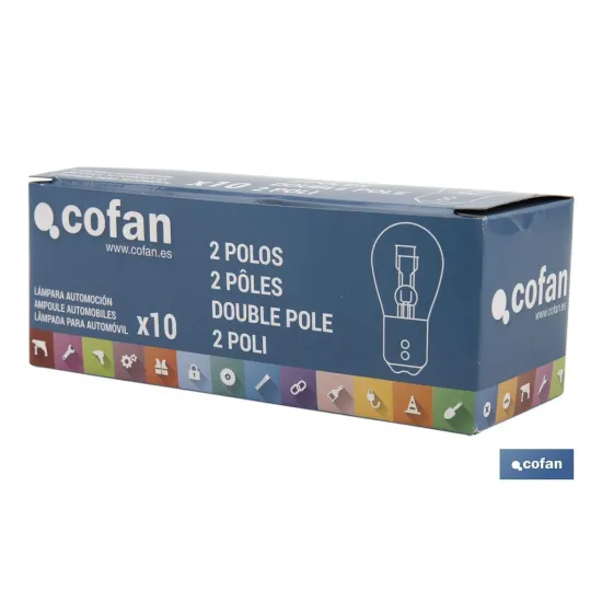 LÁMPARA COFAN 2 POLOS BLANCA DESCENTRADA P21/5W (BAZ15d) 12V venta unitaria