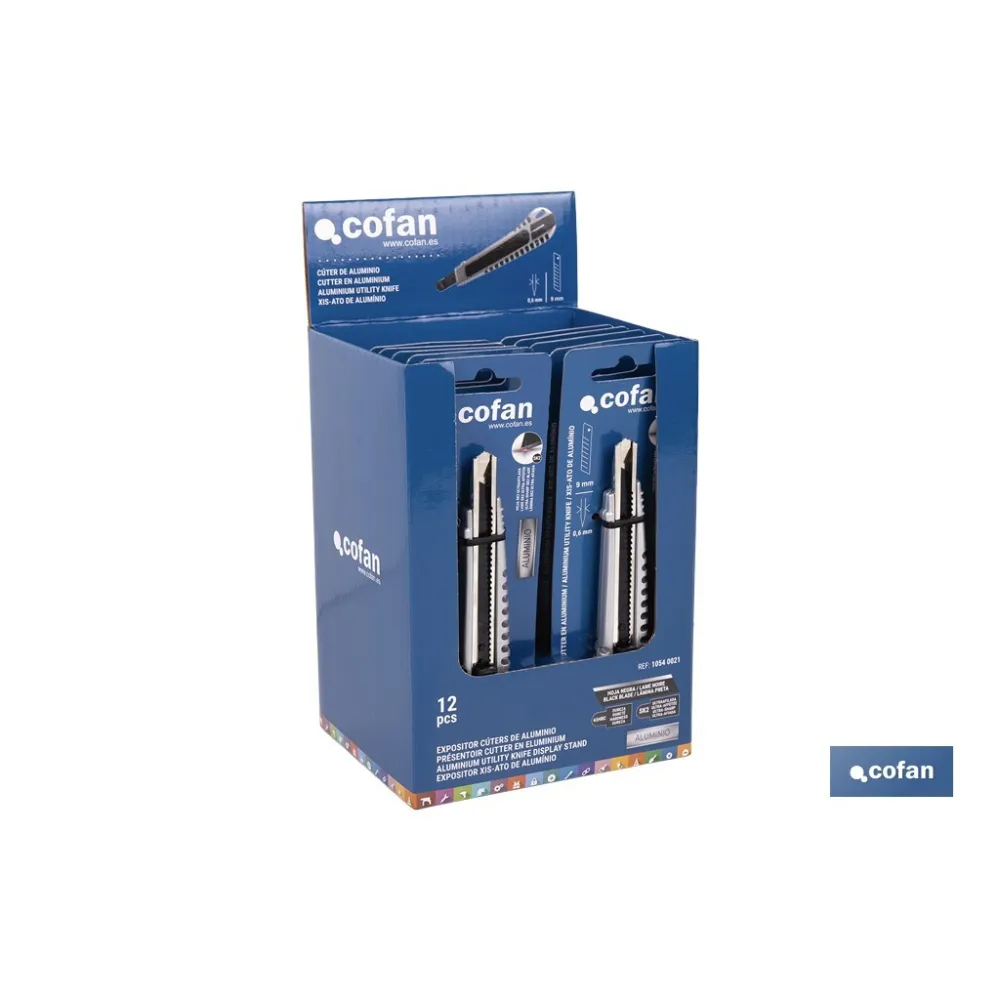 EXPOSITOR DE CÚTER DE ALUMINIO 9 MM 12 UDS.