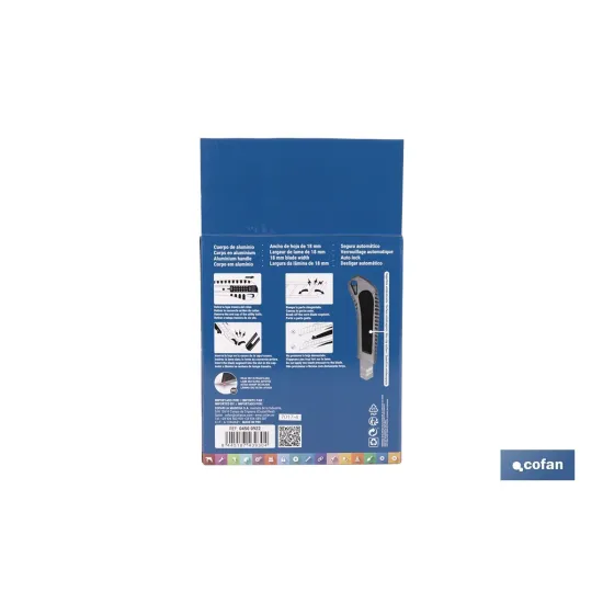 EXPOSITOR DE CÚTER DE ALUMINIO 18 MM 12 UDS.