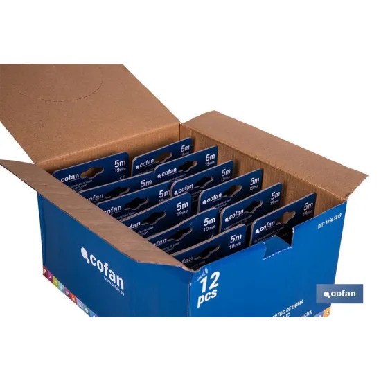 EXPOSITOR DE FLEXÓMETROS CON PROTECCIÓN DE GOMA 19 MM X 5 M 12 UDS.