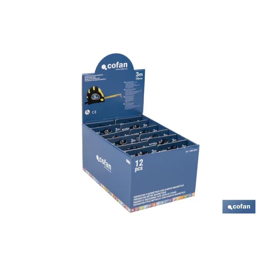 EXPOSITOR DE FLEXÓMETROS MAGNÉTICOS 16 MM X 3 M 12 UDS.