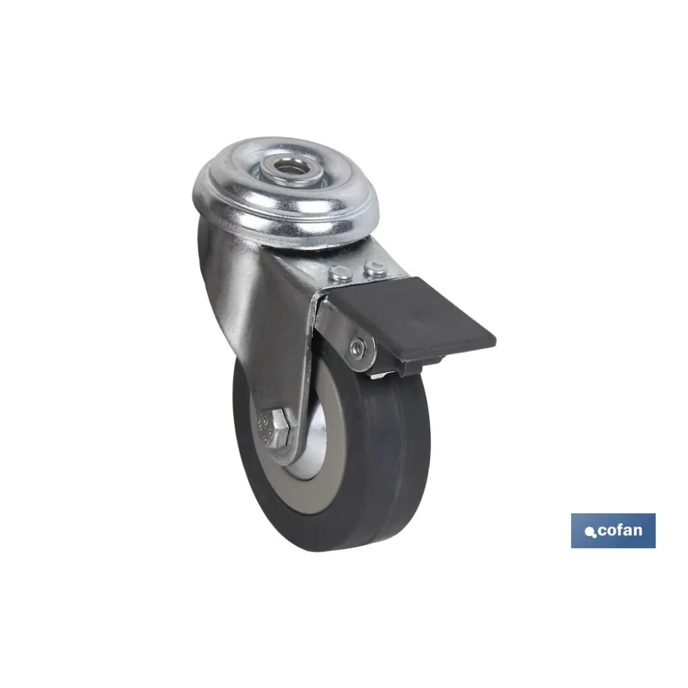 RUEDA DE GOMA GRIS CON AGUJERO PASANTE Y FRENO Ø40 x 18 MM Venta unitaria
