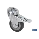 RUEDA DE GOMA GRIS CON AGUJERO PASANTE Y FRENO Ø75 X 22 MM Venta unitaria