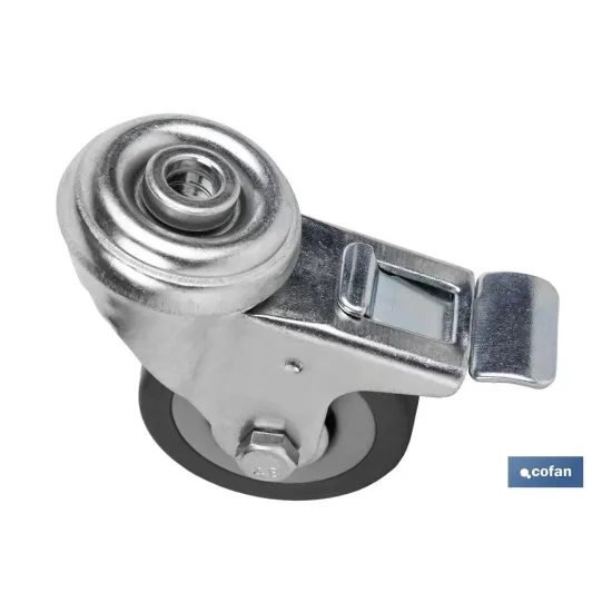 RUEDA DE GOMA GRIS CON AGUJERO PASANTE Y FRENO Ø75 X 22 MM Venta unitaria