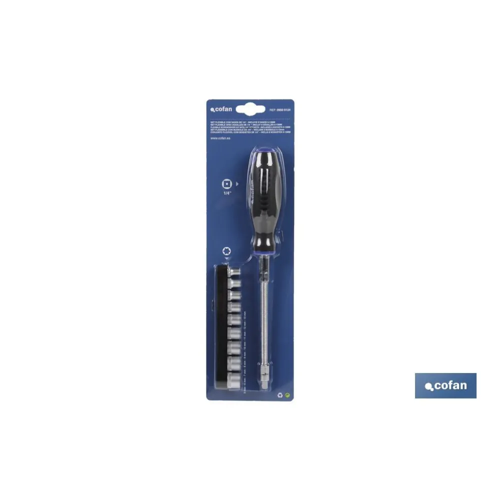 SET DESTORNILLADOR FLEX. + 9 VASOS 1/4 (5-13MM.)