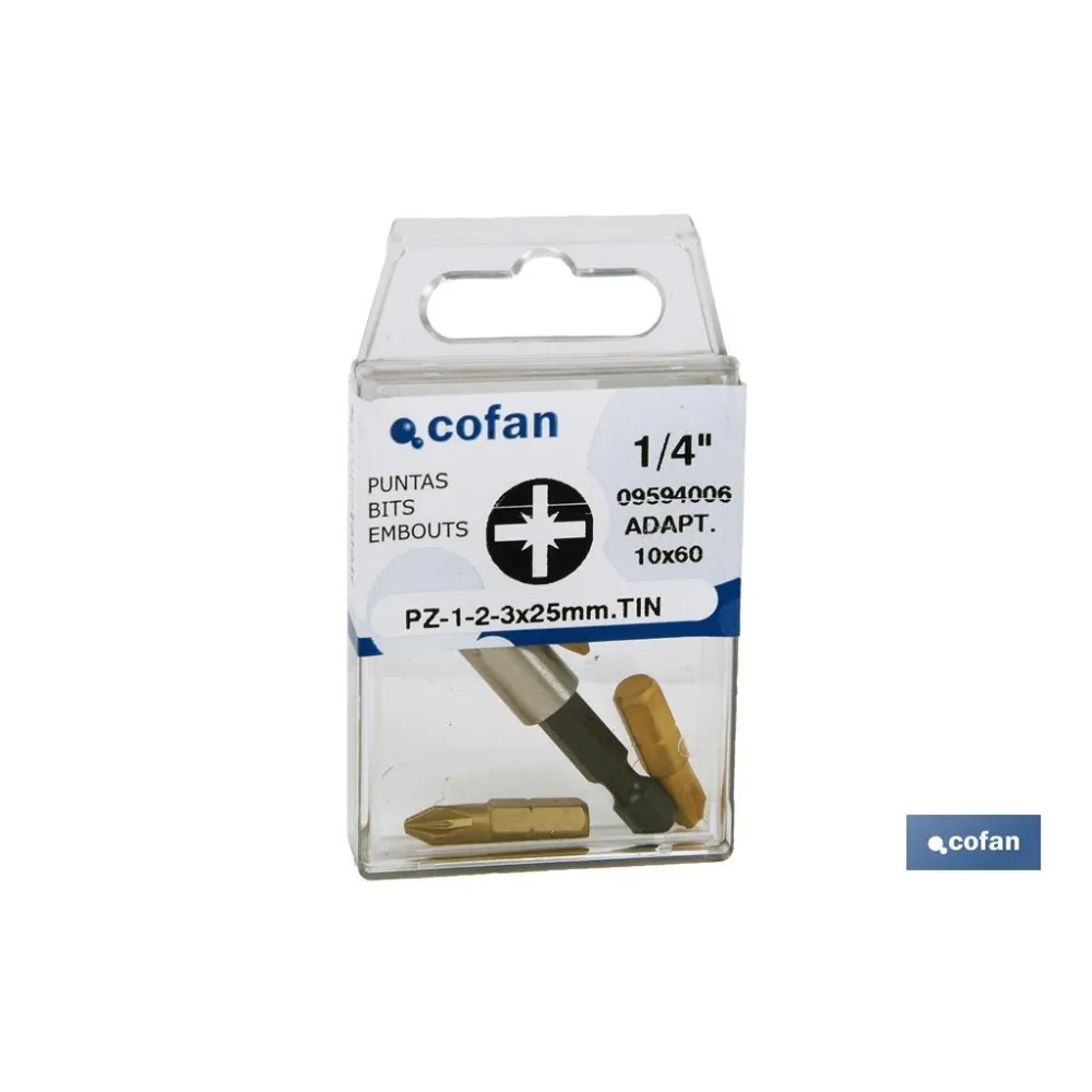 SURTIDO PUNTAS 1/4 TIN PZ-1-2-3X25+ADAPTADOR