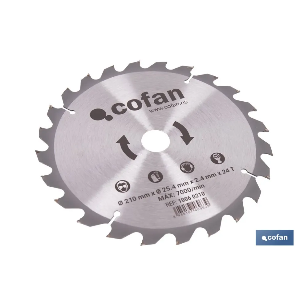 DISCO CORTE PARA MADERA Ø210 MM X 25,4 MM X 2,4 MM, 24 DIENTES