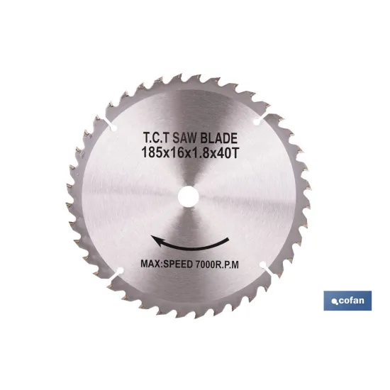 DISCO CORTE PARA MADERA Ø185 MM X 16 MM X 1,8 MM X 40 DIENTES