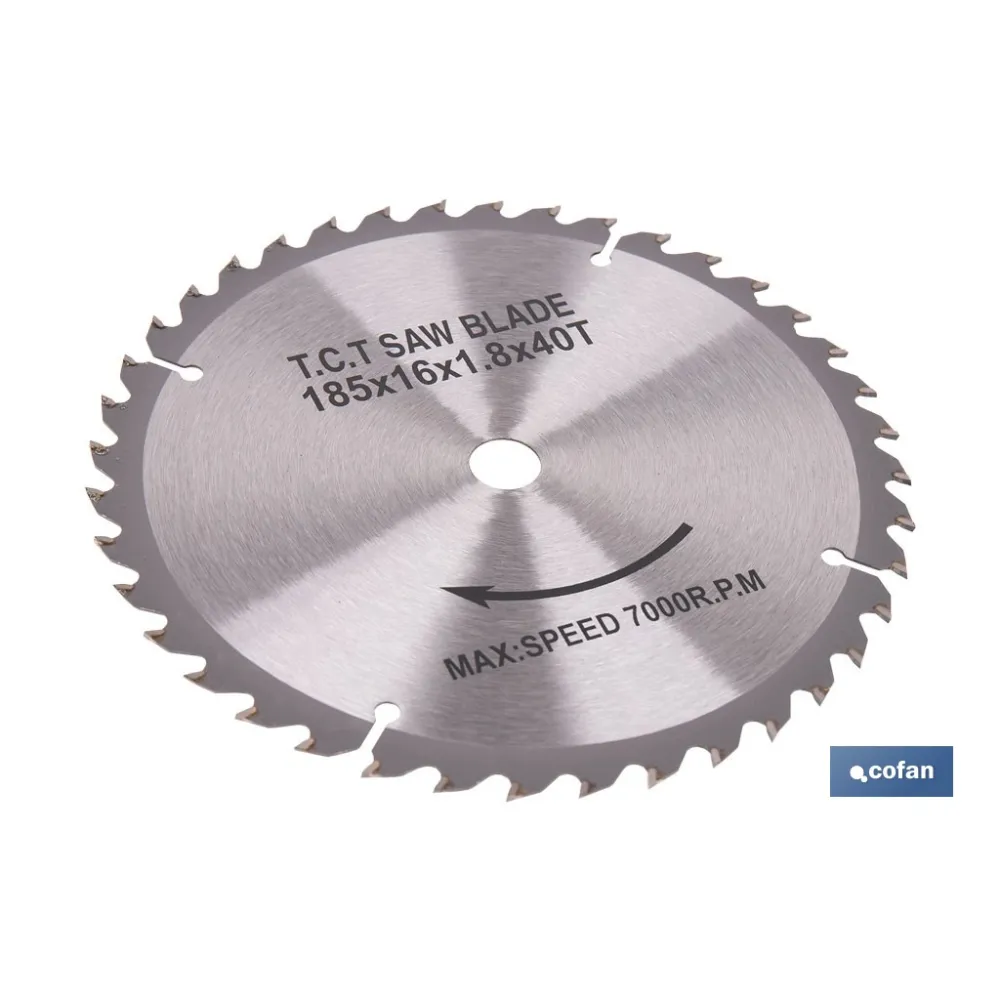 DISCO CORTE PARA MADERA Ø185 MM X 16 MM X 1,8 MM X 40 DIENTES