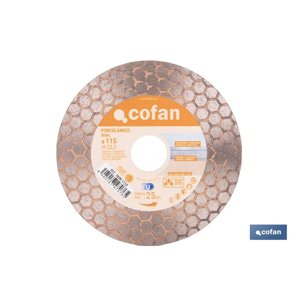 DISCO PORCELANICO DUAL CORTAR Y DESBASTAR 115MM H22,2