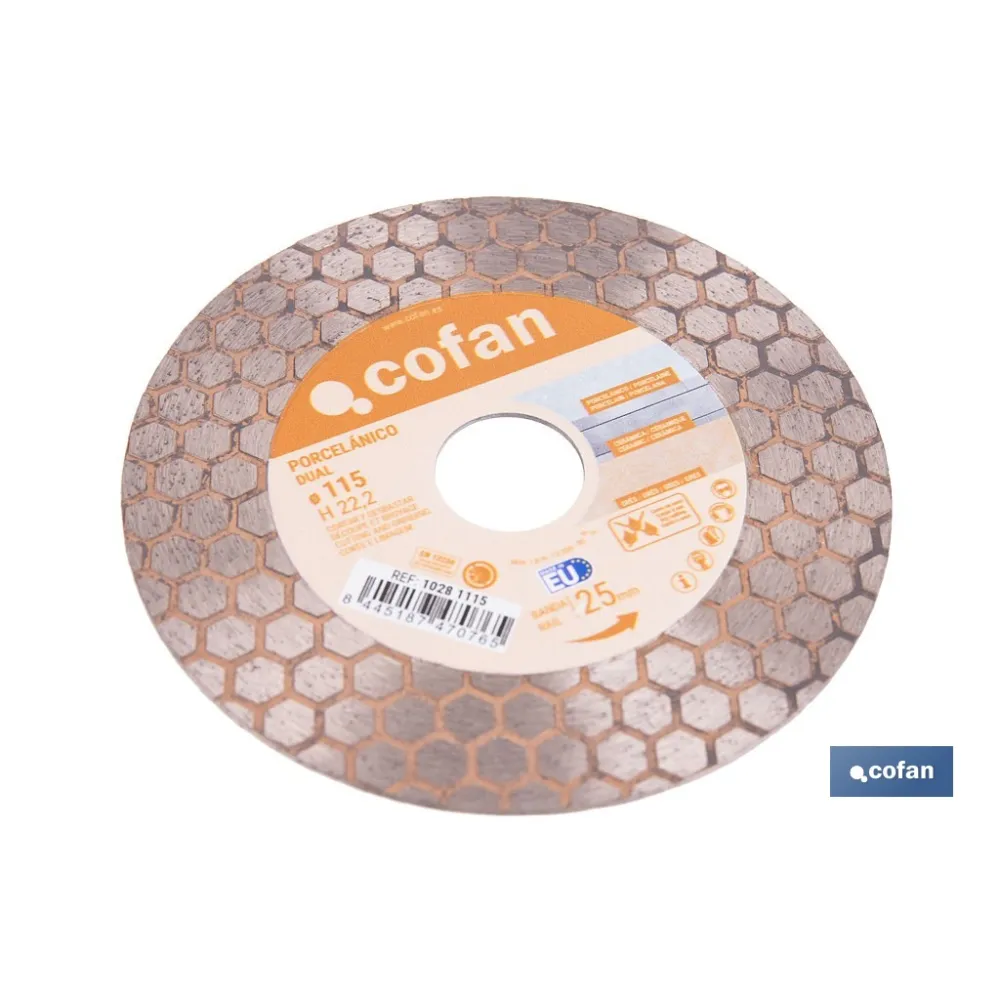 DISCO PORCELANICO DUAL CORTAR Y DESBASTAR 115MM H22,2