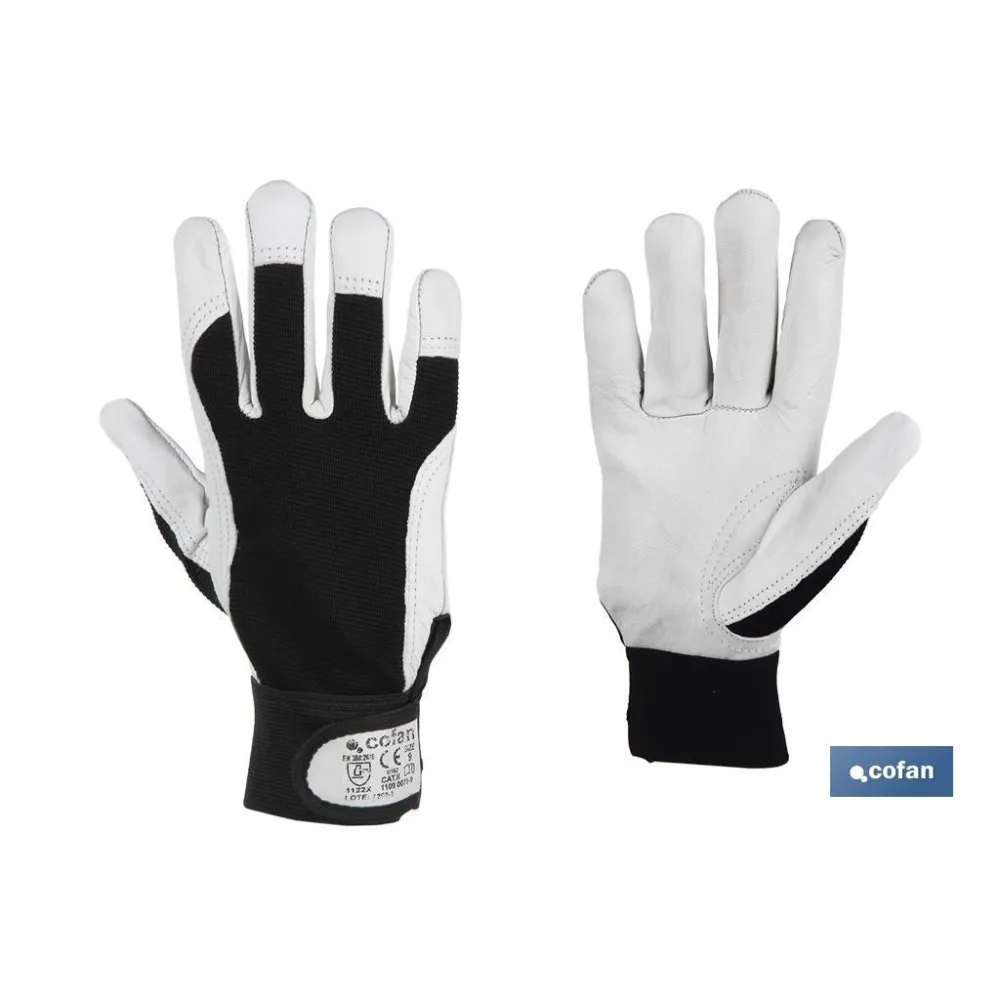 GUANTE VACUNO DORSO TELA + VELCRO T-10