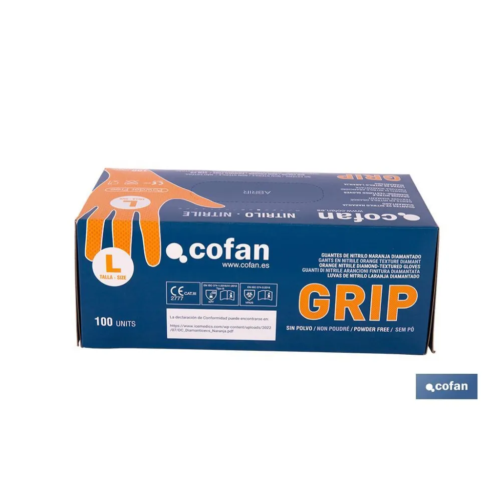 CAJA 100 UDS. GUANTES DE NITRILO NARANJA DIAMANTADO 8,5 G TALLA M