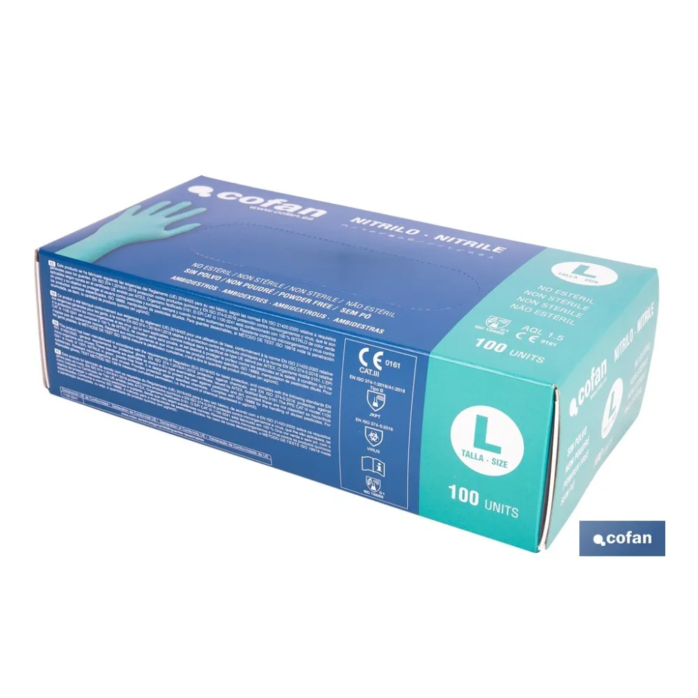 CAJA 100 UDS. GUANTES NITRILO VERDE COFAN PROTECCION FITOSANITARIOS T-L