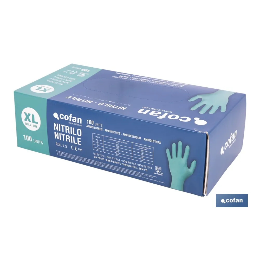 CAJA 100 UDS. GUANTES NITRILO VERDE COFAN PROTECCION FITOSANITARIOS T-XL