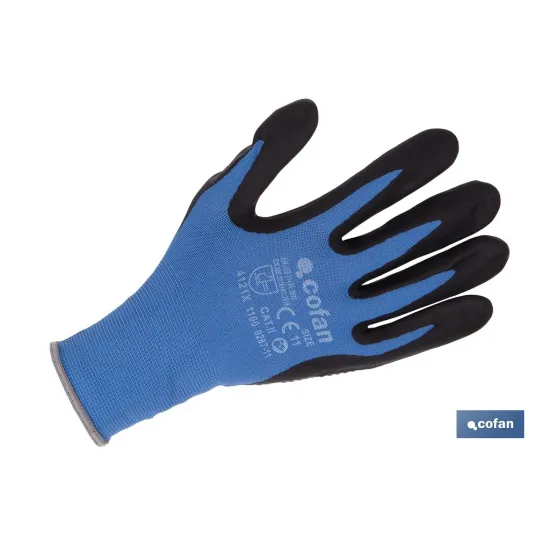 GUANTE IMPREGNADO CON PUNTOS AZULES DE NITRILO TALLA 10