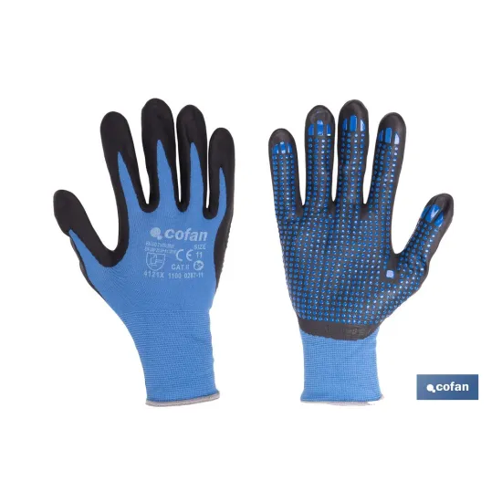 GUANTE IMPREGNADO CON PUNTOS AZULES DE NITRILO TALLA 7