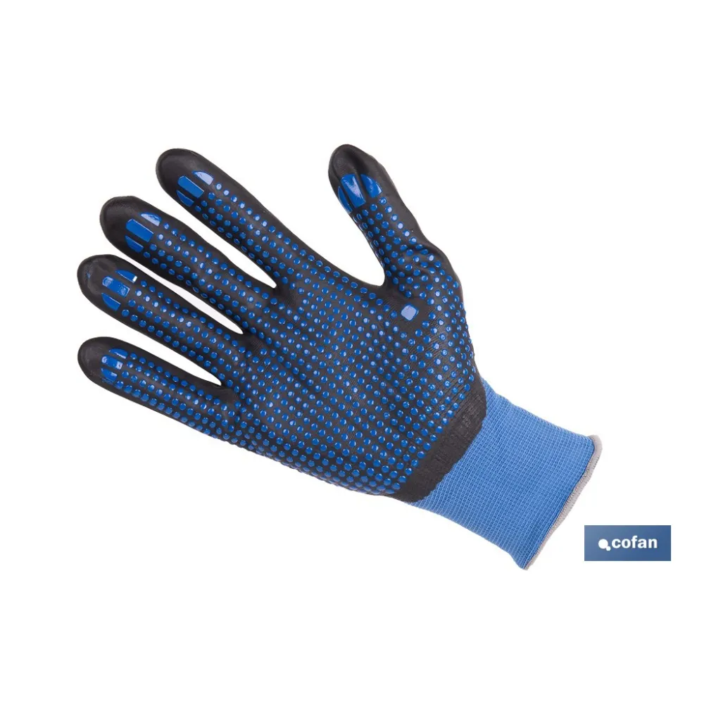 GUANTE IMPREGNADO CON PUNTOS AZULES DE NITRILO TALLA 9