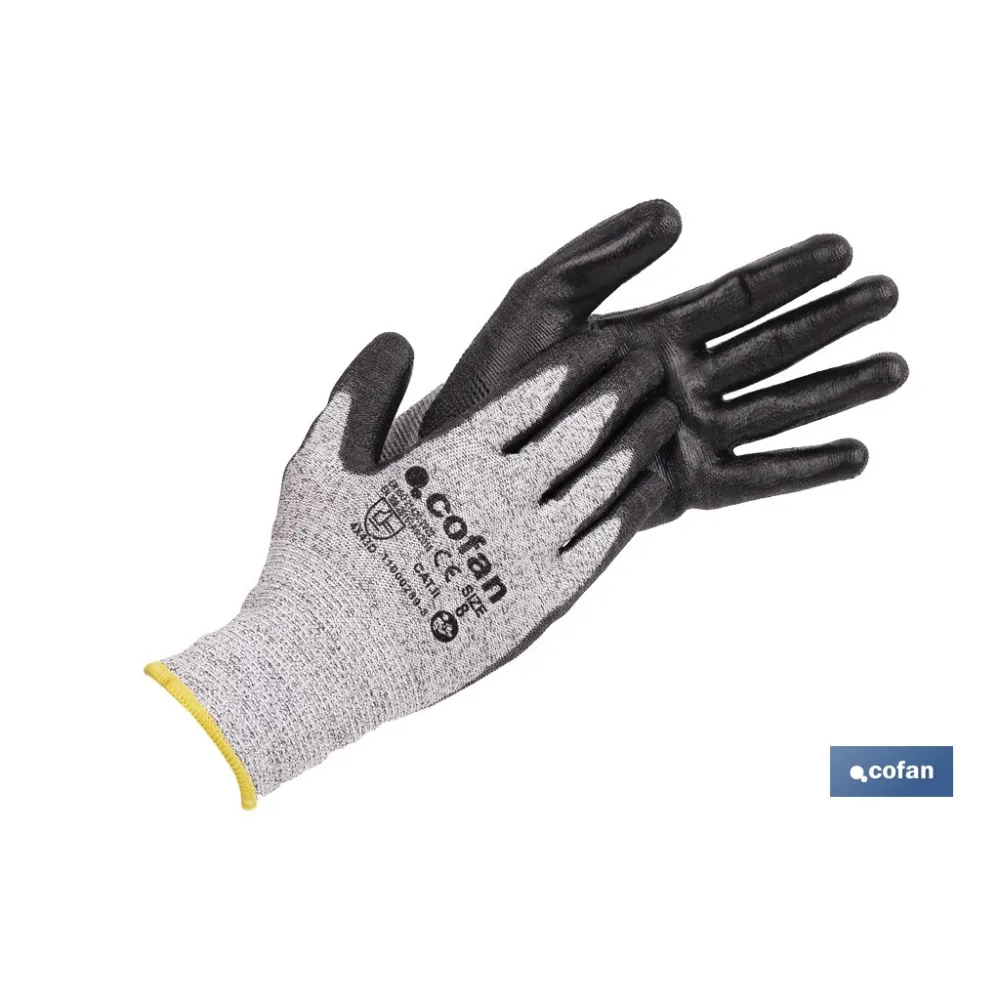 GUANTE ANTICORTE ULTRA LIGERO IMPREGNADO PU NEGRO T-10