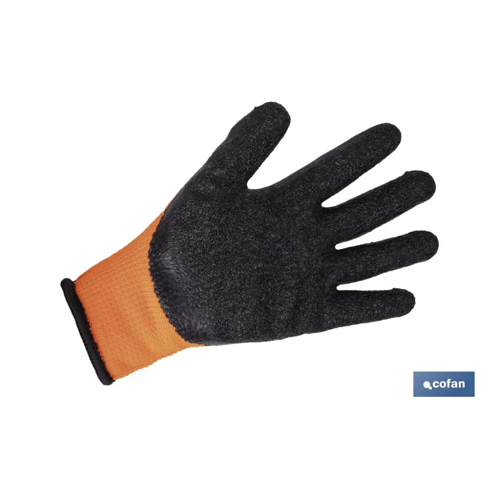 GUANTE NARANJA FLUOR CON REVESTIMIENTO LATEX TERMICO T-7 VENTA UNITARIA